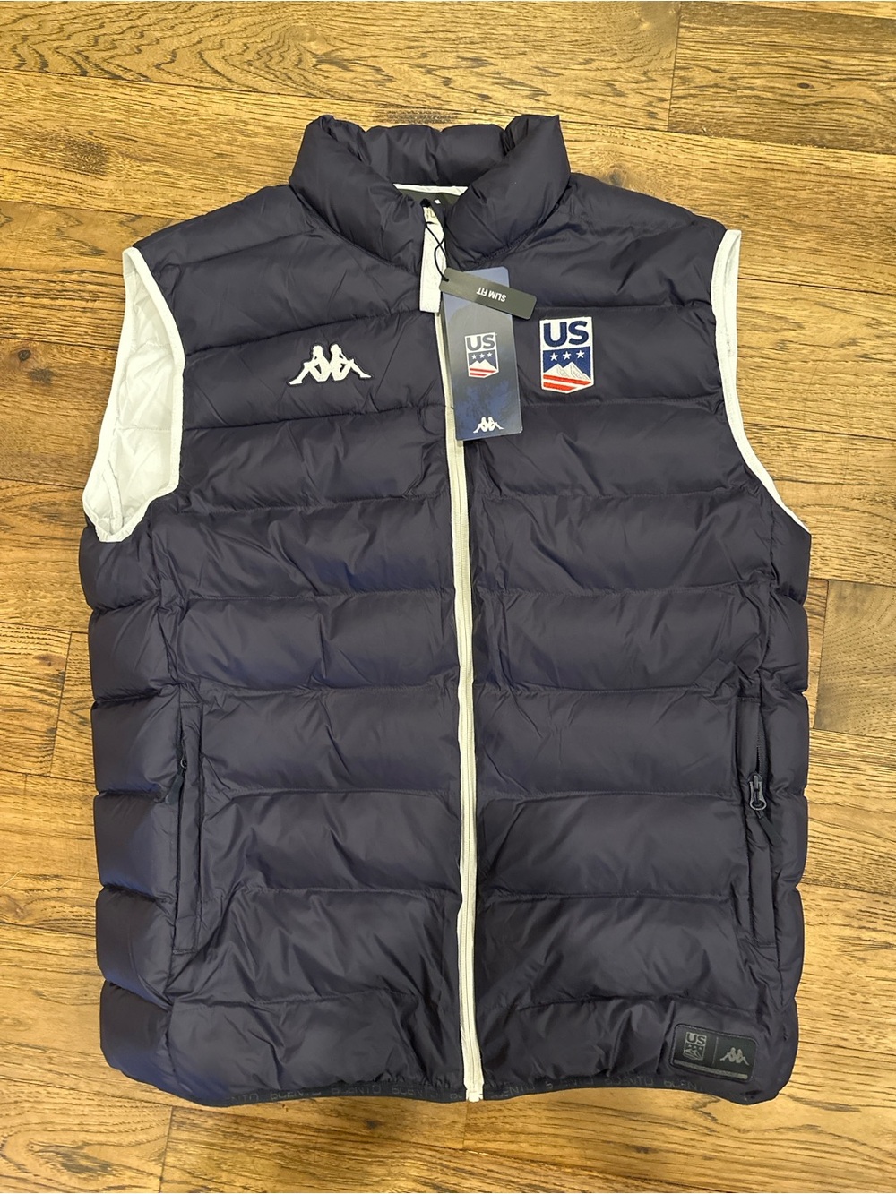 Kappa Navy Puffer Vest with White Trim